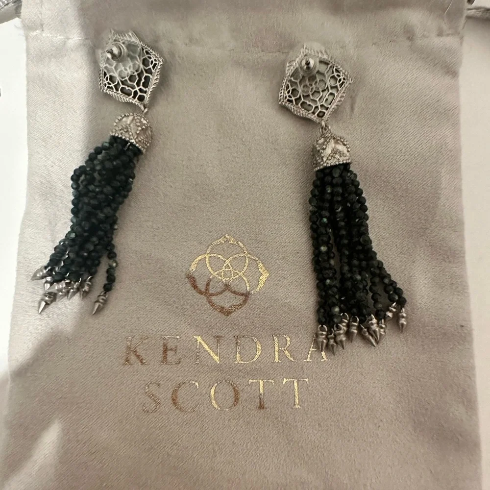 Kendra Scott Misha Tassel Earrings Black Mother of Pearl and Silver Tone Metal